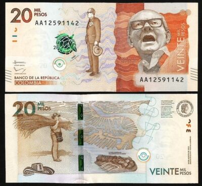 Colombia 20000 20,000 Pesos 2015, UNC, P-461a, Prefix AA
