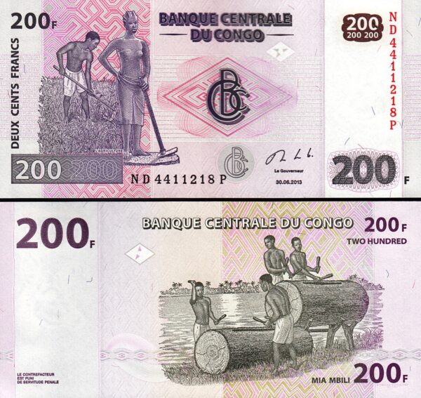 Congo 200 Francs 2013, UNC, 5 Pcs LOT, Consecutive, P-99b - Image 3