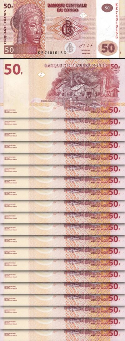 Congo 50 Francs 2013, UNC, 20 Pcs LOT, P-97A