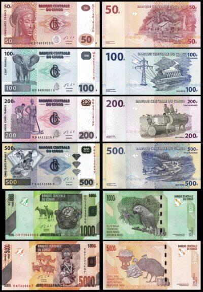 Congo Democratic Republic 6 Pcs UNC Set, 50 100 200 500 1000 5000 Francs 2013