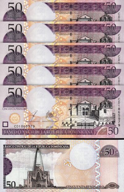 Dominican Republic, 50 Pesos Oro 2003, UNC, 5 Pcs LOT, P-170b