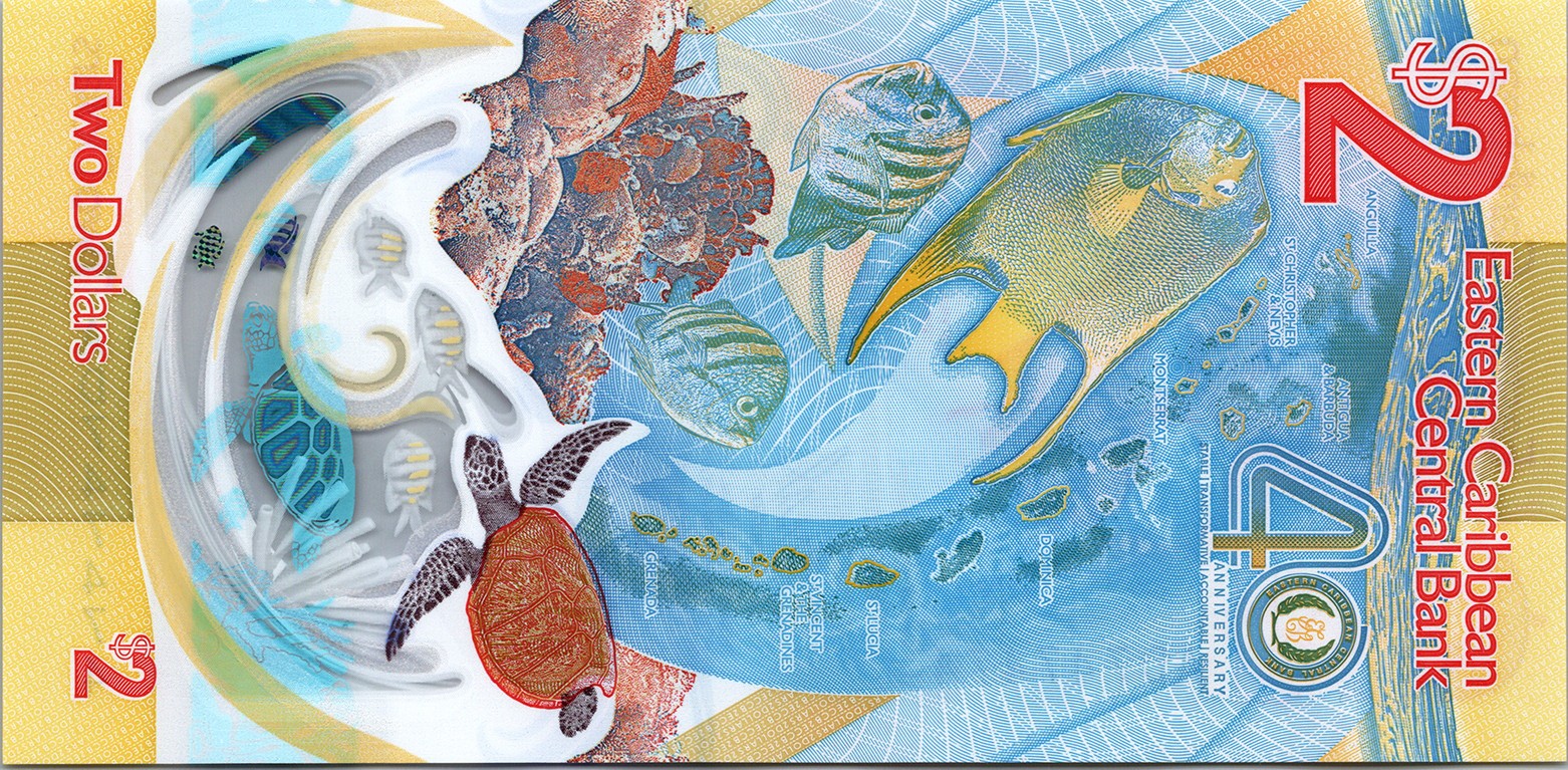 East Caribbean 2 Dollars 2023-2024, REPEATER 74 74 74, UNC, Comm. 40th Year - Image 3