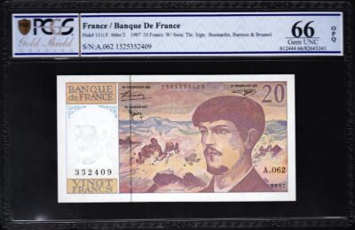 France 20 Francs 1997, PCGS 66 GEM UNC P-151i, Prefix A