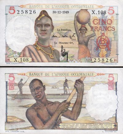 French West Africa, 5 Francs 1949, UNC-, P-36