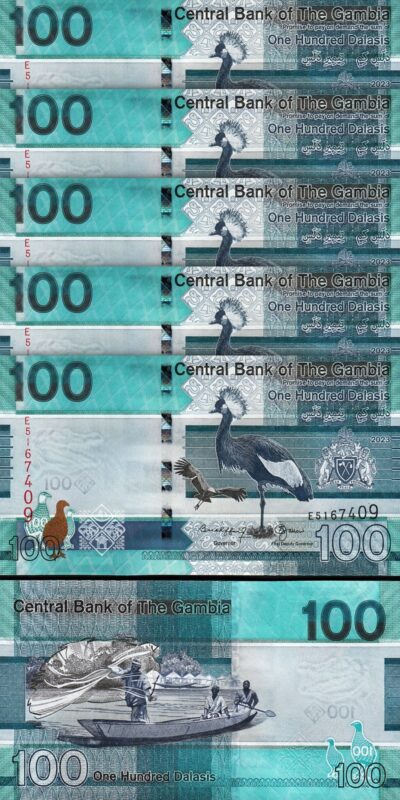 Gambia 100 Dalasis 2023 (2024), UNC, 5 Pcs LOT, Consecutive, P-41c