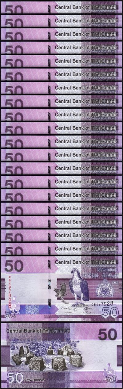 Gambia 50 Dalasis 2023 (2024), UNC, 20 Pcs LOT, Consecutive, P-NEW DATE, SIGN