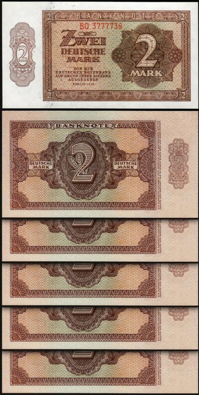 Germany 2 Mark 1948, UNC, 5 PCS LOT, P-10b, Completely Watermark