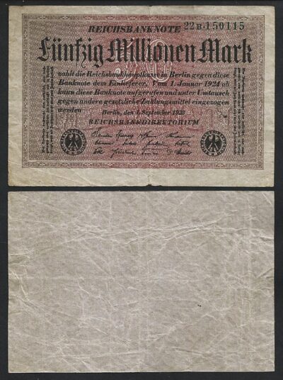 Germany 50000000 - 50 Million Mark 1923, VF, P-109, Completely Watermark