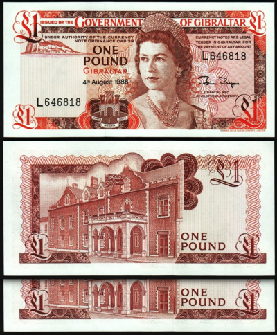 Gibraltar 1 Pound 1988, UNC, 2 Pcs PAIR, Consecutive, P-20e, Que II