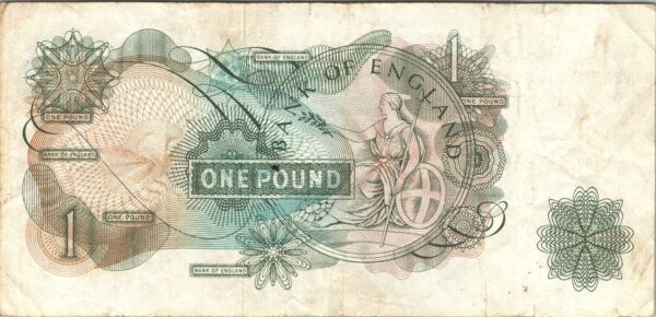 Great Britain England 1 Pound 1962 1966, Good Condition, P-374d, QEII, With Tear - Image 3