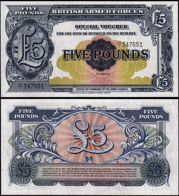 Great Britain, United Kingdom Armed Force 5 Pounds 1948, UNC, 5 Pcs LOT, P-M23 - Image 3