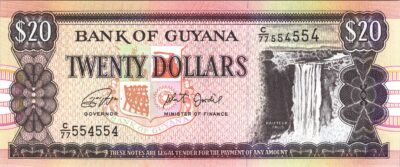 Guyana 20 Dollars, 2018, REPEATER Serial 554 554 UNC, P-30