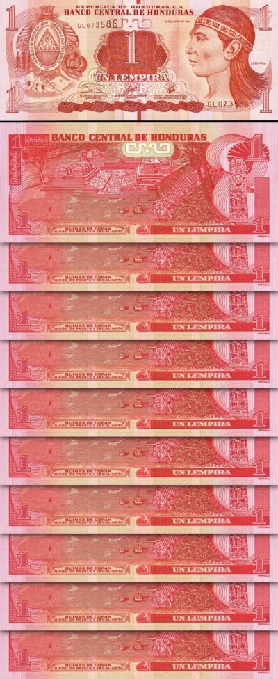 Honduras 1 Lempira 2019, UNC, 10 Pcs LOT, P-96d