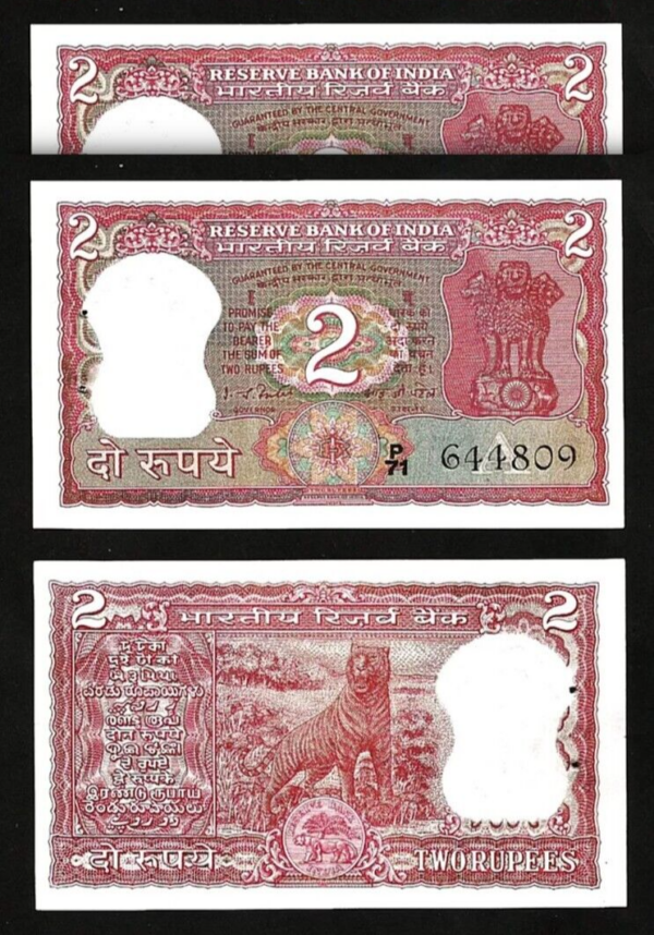 India 2 Rupees 1977-1982 UNC,2 Pcs PAIR, Consecutive,P-53d, S-82 Patel, Letter A