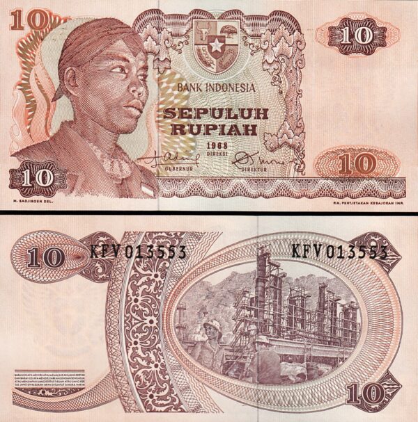 Indonesia 10 Rupiah 1968, UNC, P-105, General Sudirman