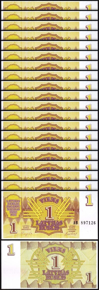 Latvia 1 Rublis 1992, UNC, 20 Pcs LOT, Consecutive, P-35, Prefix AB