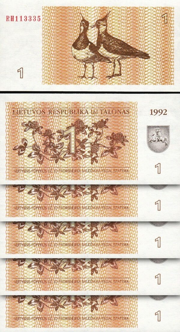 Lithuania 1 Talonas 1992, UNC, 10 Pcs LOT, P-39 - Image 3