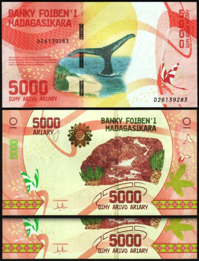 Madagascar 5000 5,000 Ariary (2017) Nd 2023, UNC, 2 Pcs PAIR, P-102 New Sign