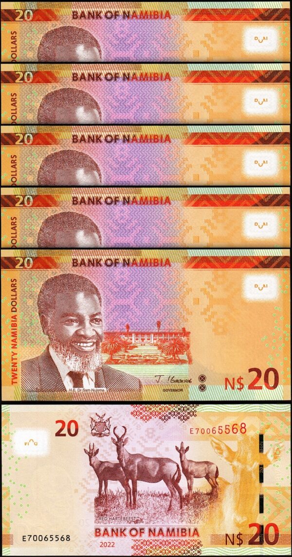 Namibia 20 Dollars 2022, UNC, 10 Pcs LOT, Consecutive, P-17 New - Image 3