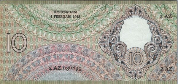 Netherlands 10 Gulden 1943, aXF, P-59 - Image 3