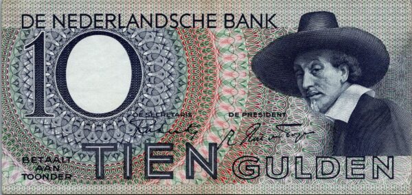 Netherlands 10 Gulden 1943, aXF, P-59