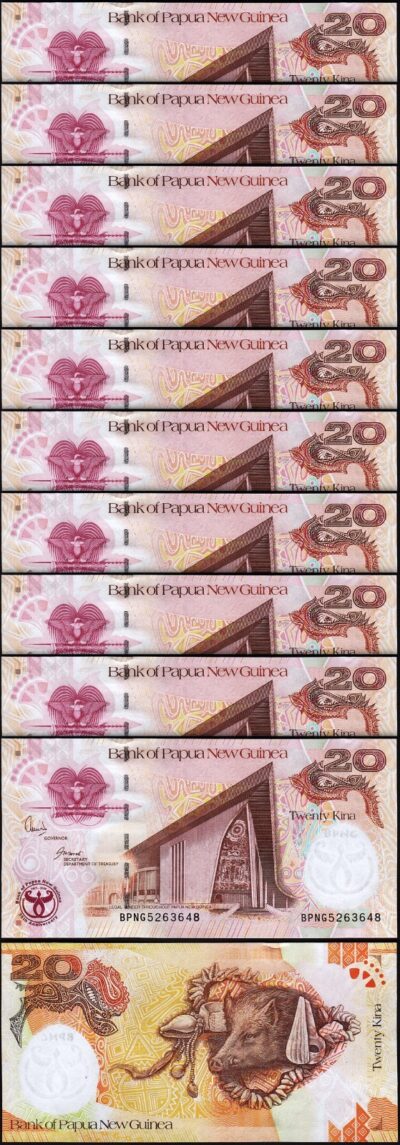 Papua New Guinea 20 Kina 2008, 10 Pcs LOT, Commemorative, P-36