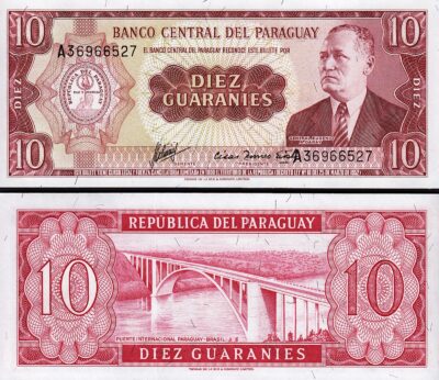 Paraguay 10 Guaranies 1952, UNC, P 196b, Prefix A
