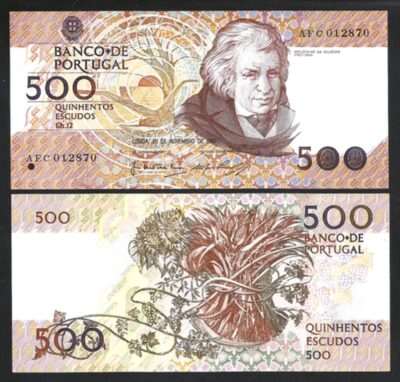 Portugal 500 Escudos 1987, aXF, P-180a , Sign Type 5