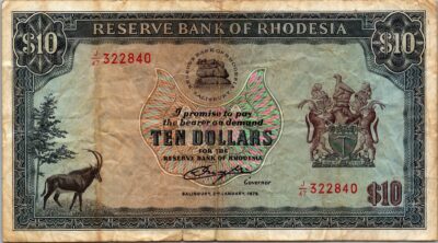 Rhodesia 10 Dollar 2 January 1979 , VF, P-41a