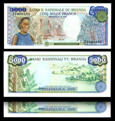 Rwanda 5000 Francs 1988, UNC, 2 Pcs PAIR, Consecutive, P-22a, Prefix F