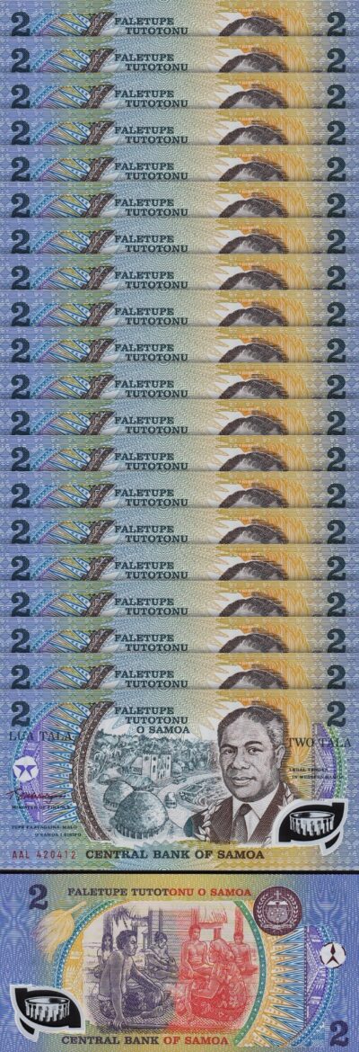 Samoa 2 Tala 1990, UNC, 20 Pcs LOT,  POLYMER, P-31e