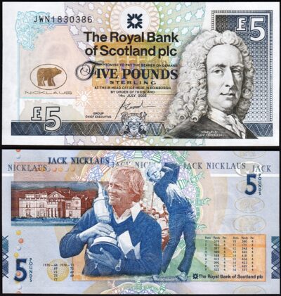 Scotland 5 Pounds 2005, UNC, Royal Bank of Scotland, Comm, Jack Nicklaus, P-365