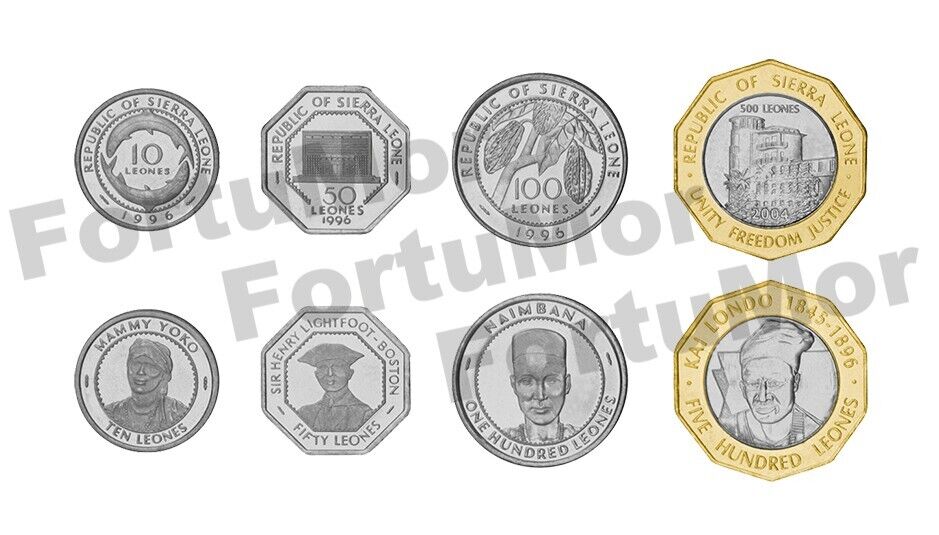 Sierra Leone Set Of 4 Coins, 10 50 100 500 Leones 1996 2004, UNC, Bimetal –  Fortumor Numismatic Center