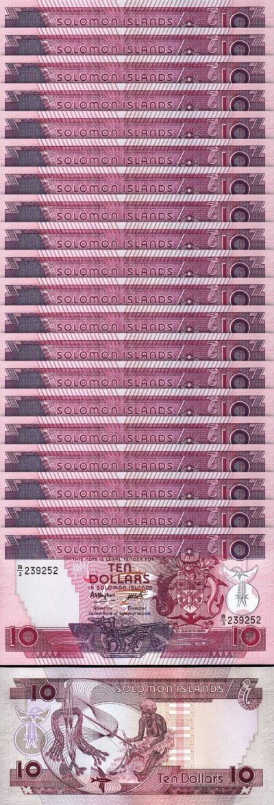 Solomon Islands 10 Dollars 1986, UNC, 20 Pcs LOT, P-15, Prefix B/3