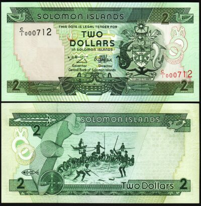 Solomon Islands 2 Dollars 1997, UNC, LOW Serial FIRST 1000, 0007**, C/I, P-18