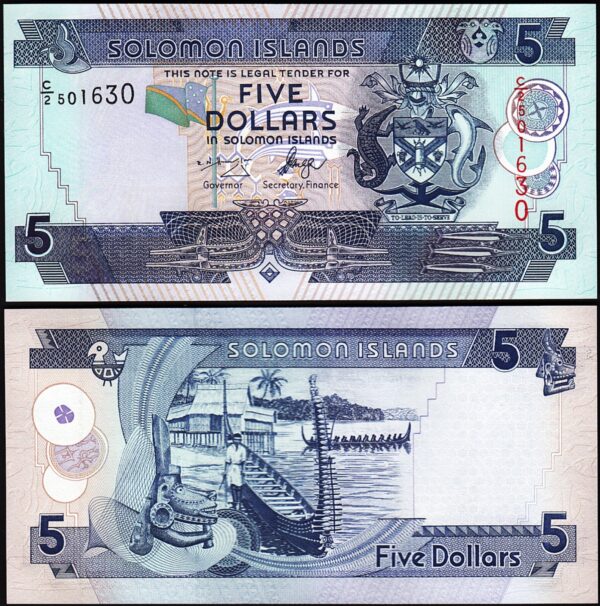 Solomon Islands 5 Dollars 2004 2006, UNC, 5 Pcs LOT, Consecutive, P-26, Prfx C/2 - Image 3