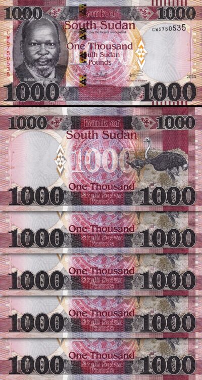 South Sudan 1000 Pounds 2024, UNC, 5 Pcs LOT, Consecutive, P-New