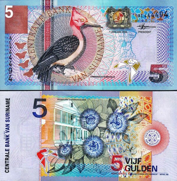 Surinam Suriname 5 Gulden 2000, UNC, 5 Pcs LOT, Consecutive, P-146 - Image 3