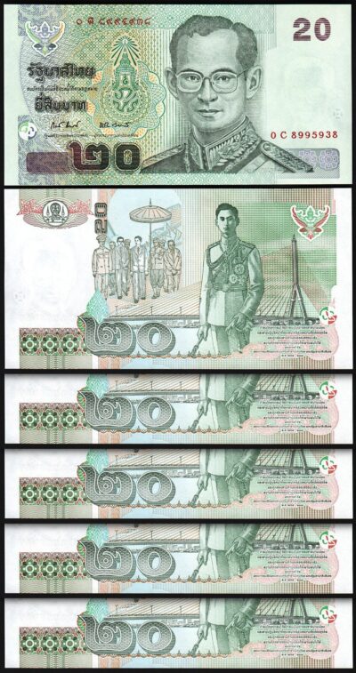 Thailand, 20 Baht, Nd 2003, UNC, 5 Pcs LOT, Consecutive, P-109, Sign-81