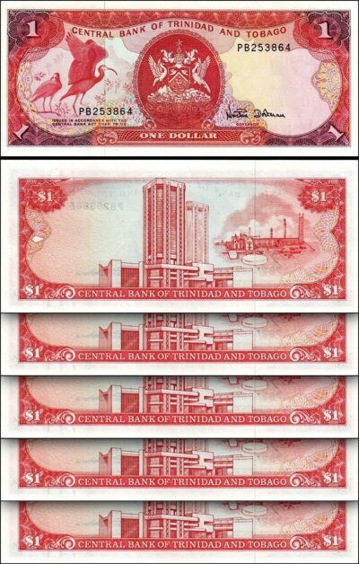 Trinidad & Tobago 1 Dollars 1985, aUNC, 9 Pcs LOT, P-36D Sign 7