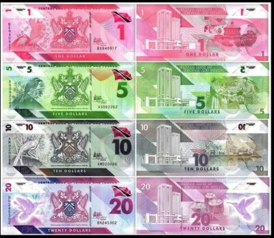 Trinidad and Tobago 4 Pcs Set, 1 5 10 20 Dollars 2020 2021 UNC, Polymer P-New