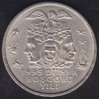 Turkey 25000 Lira 1995, UNC, COIN, YEAR of TOLERENCE UNICEF, FAO, KM# 1043