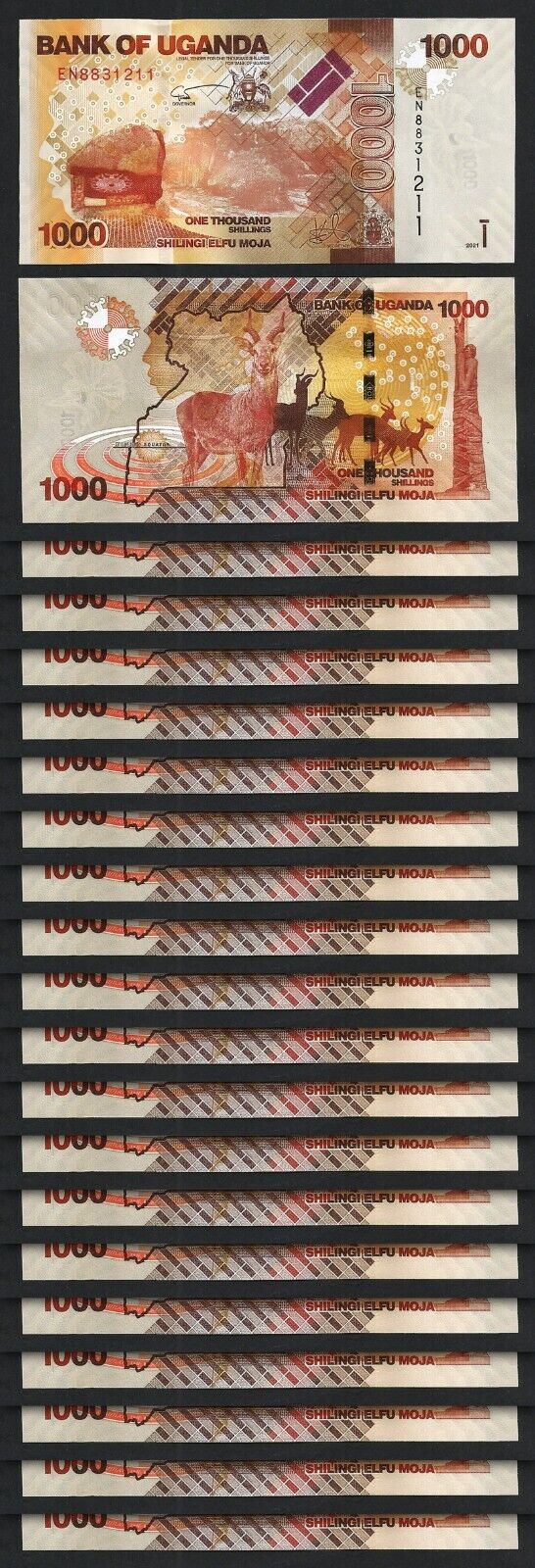 Uganda 1000 Shillings 2021 2022, UNC, 20 Pcs Lot Consecutive, P-49 New ...