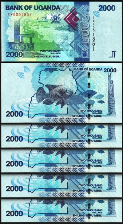 Uganda 2000 Shillings 2024, UNC, 5 Pcs LOT, Consecutive, P-50 New Date