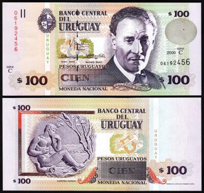 Uruguay 100 Pesos 2000, UNC, P-76c, Serie C