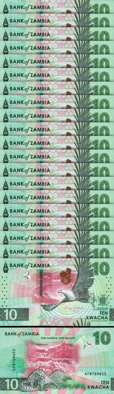 Zambia 10 Kwacha 2024 2025, UNC, 20 Pcs LOT, P-62, New Design, Pangolins EAGLE