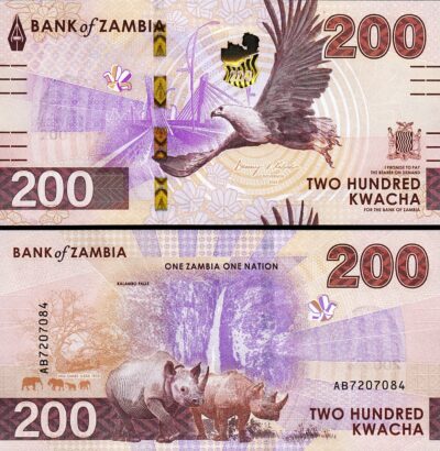 Zambia 200 Kwacha 2024 2025, UNC, P-66, New Design, Rhino EAGLE