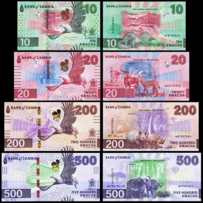 Zambia 4 Pcs SET, 10 20 200 500 Kwacha 2024 2025, UNC, P-62 63 66 67 New Design