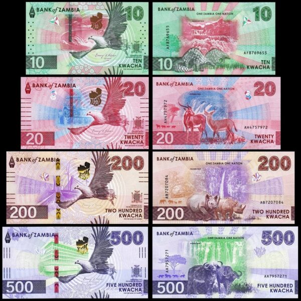 Zambia 4 Pcs SET, 10 20 200 500 Kwacha 2024 2025, UNC, P-62 63 66 67 New Design
